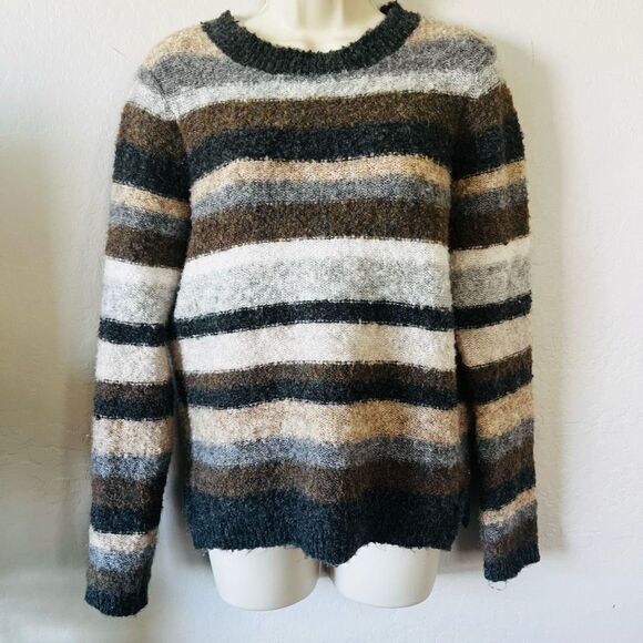 Sonoma sweaters | boucle striped sweater in coastal neutrals fuzzy cozy petite m - Picture 1 of 13